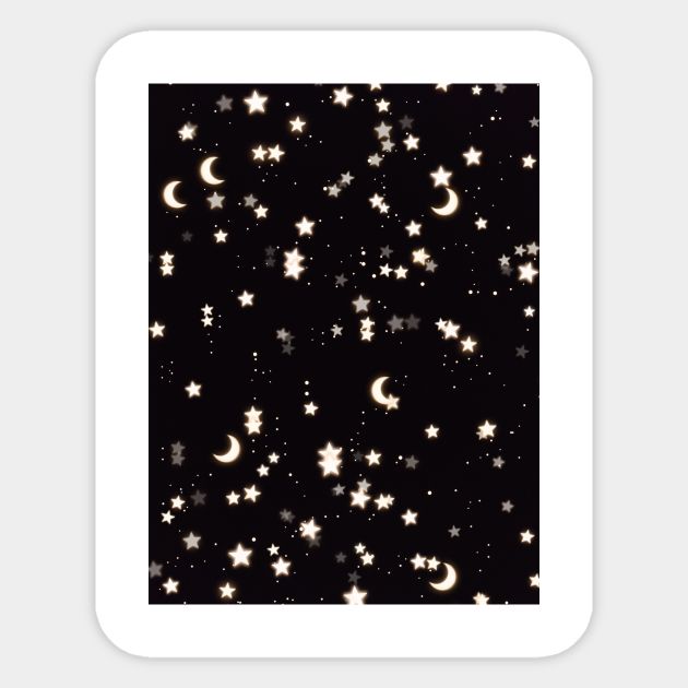 Sparkly moon and stars in black dark night Sticker by Montanescu